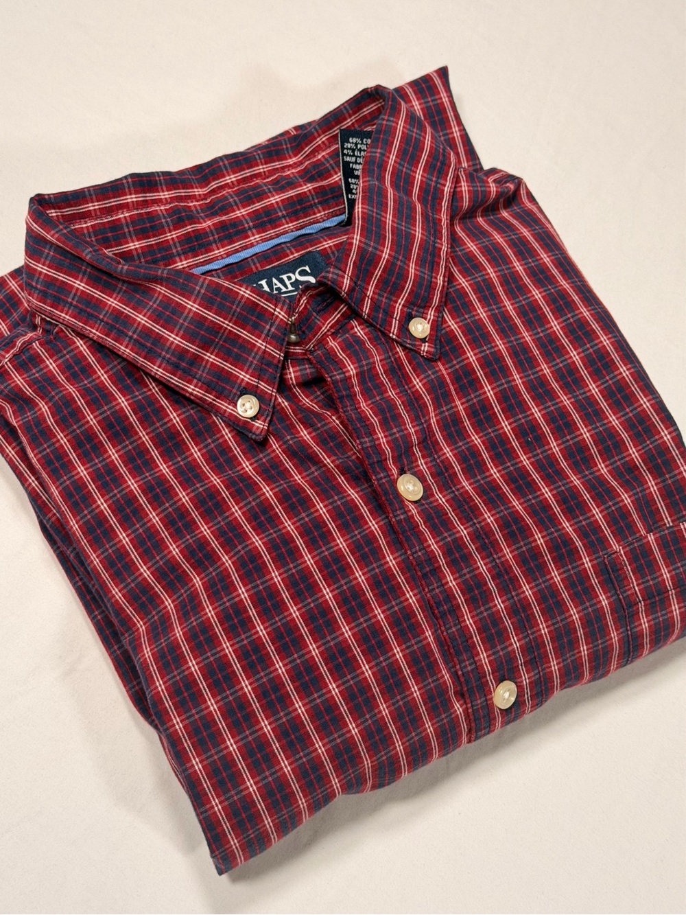 CHAPS Men’s Large Red Navy Plaid Stretch Button Down Shirt